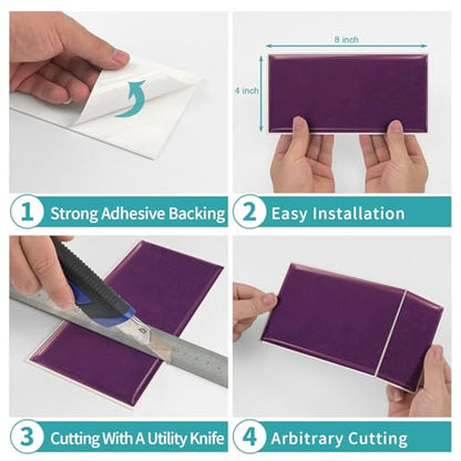 VICCI 16Pcs Backsplash Tiles Peel and Stick for Kitchen Bathroom Thickened by Foam Interlayer, Purple Tile Sticker Waterproof Wall Decals 8x4 inch - color: Sjm-317, size: 8x4IN*16PCS