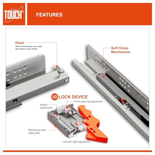 Undermount Drawer Slides 21 Inch, Soft-Close, for 1/2 and 5/8 Inch Drawer Panels, 1 Pair, Concealed Bottom Mount, 75 lb Capacity, 3D Adjustable, Cold-Rolled Steel - color: SOFT-CLOSE, size: 21 Inch