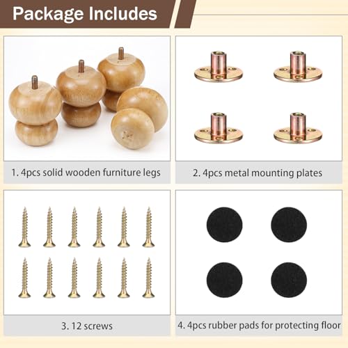 4 Pack Wood Bun Feet 3 Inch, Natural Dresser Legs for Sofa Cabinet - color: Natural, size: 3 Inch