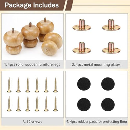 4 Pack Wood Bun Feet 3 Inch, Natural Dresser Legs for Sofa Cabinet - color: Natural, size: 3 Inch