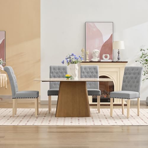 LOULENS Fabric Dining Chairs Set of 4, Upholstered Kitchen Chairs, Light Gray - color: Grey, size: Set of 4