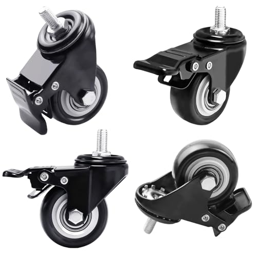 2 Inch Swivel Caster Wheels Set of 8 Metric M8 15mm Threaded Stem - size: 2Inch x M8 x 15mm