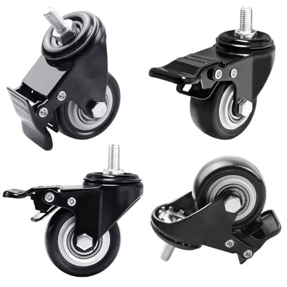 2 Inch Swivel Caster Wheels Set of 8 Metric M8 15mm Threaded Stem - size: 2Inch x M8 x 15mm
