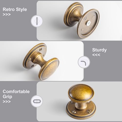 6Pack Antique Brass Cabinet Knob with Backplate Round Drawer Knob - color: Antique Brass, style: Round Plaquette