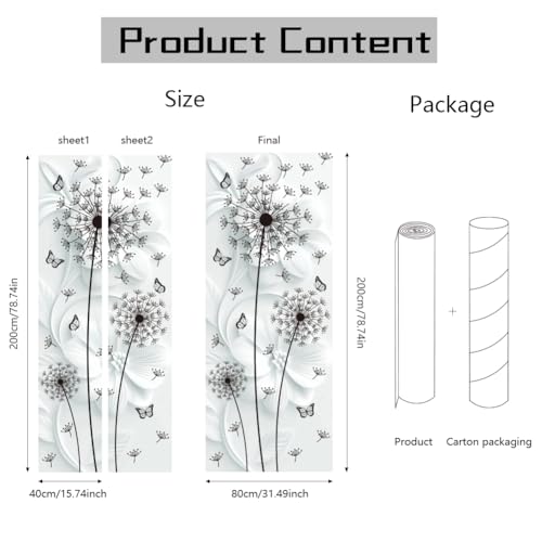 arricraft 2 Sheets Black Dandelions Self-Adhesive Door Sticker, 31.5x78.7inch Flower Butterflies Door Murals Stickers PVC Removable Wallpaper Decoration for Bedrooms Living Room - style: Dandelions