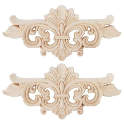 2Pcs Wood Carved Applique Decals – Unpainted Floral Onlay Ornament for Door, Furniture & Cabinets, DIY Project, Doors and Windows(Small) - size: Small