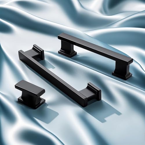KNOBWELL 6 Pack Matte Black Solid Cabinet Pulls 5 Inch(128mm) Hole Center Kitchen Cabinet Handles,Cabinet Hardware for Cupboard Drawer Pulls - color: Matte Black, size: Hole Center：5 inch（128mm）