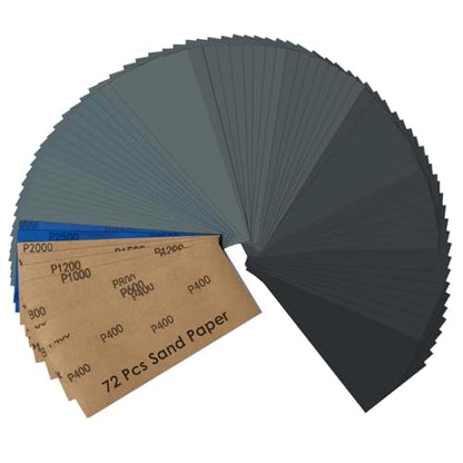 72 Pcs Sandpaper Assortment 400-3000 Grit Assorted Sanding Sheets