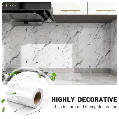 Glossy White Silver Marble Contact Paper 23.6" x 472" Peel and Stick Wallpaper - color: White/Silver, size: 23.6" x 472"