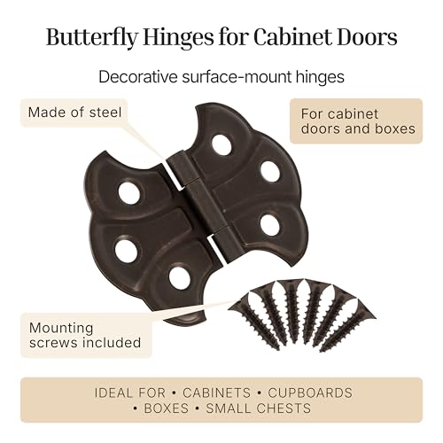 Antique Brass Butterfly Hinges - 2" x 1-7/16" - Pack of 2 - Surface Mount Hinges for Cabinet Doors and Boxes - UA-262-HAB (1) - color: Antique Brass
