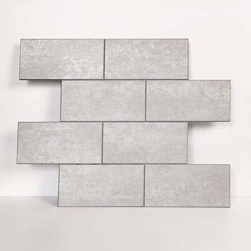 COLAMO Luxury 10-Sheet Grey Peel and Stick Tile, Self Adhesive Faux Stone 12”x12” Subway Tile, Peel and Stick Backsplash for Kitchen, Stick on Accent Wall for Bathroom, Fireplace, Living Room - color: Light Gray