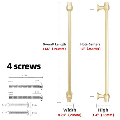 Brushed Gold Kitchen Cabinet Pulls 10 Inch 10 Pack - color: Brushed Gold, size: 10" Hole Center(254mm)