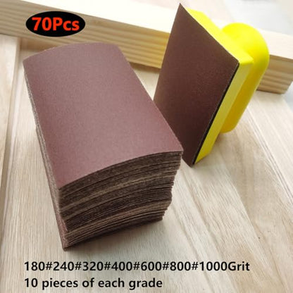 FOWOK 70pcs Sanding Sheet, 14pcs Sanding Sponge, one 3”x 4” Hand Sand Block