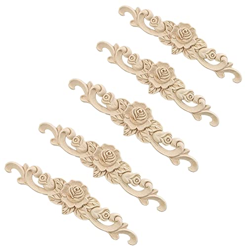 alblinsy Wood Carved Onlay Applique Craft Unpainted Decal Door Corner Home Frame Decor Unpainted Cabinet Bed Furniture Home Decoration (5PCS (7.87"*1.96")) - size: 5PCS (7.87"*1.96")