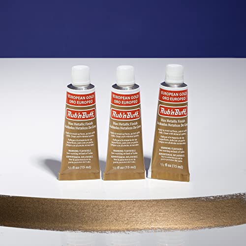 AMACO Rub n Buff Wax Metallic Finish - 3 Rub n Buff European Gold 15ml Tubes - Versatile Gilding Wax for Finishing Furniture Antiquing and Restoration - Rub and Buff Colors Set of Three