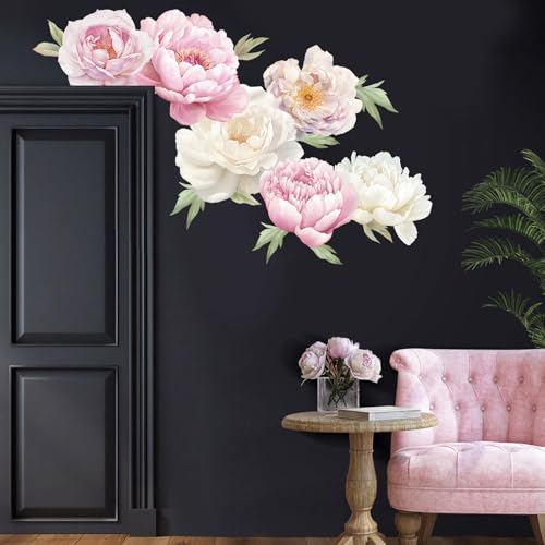 SHUCHING Peony Wall Decal Peel and Stick, Large Flower Sticker Bedroom - color: Sch-25f-0061