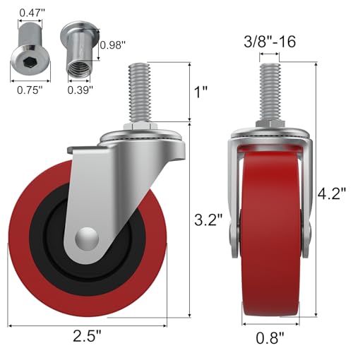 MySit 4 Pack Creeper Wheels 2.5 Inch Heavy Duty Swivel Caster Wheel - style: M10x25