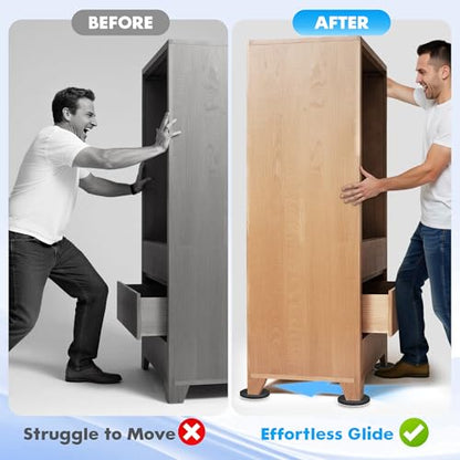 16-Pack Furniture Sliders for Hardwood Floors & Carpet, Save 80% Effort Safely and Easily, The Glide Tool Set for Heavy Furniture and Appliances, Reusable Moving Pads (8 Plastic & 8 Felt, 3.5" Slider) - size: 8 Plastic & 8 Felt 3.5" Sliders