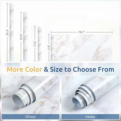 rabbitgoo Glossy Marble Contact Paper Peel and Stick, 17.5" x 78.7" - color: Glossy, size: 17.5" x 78.7"