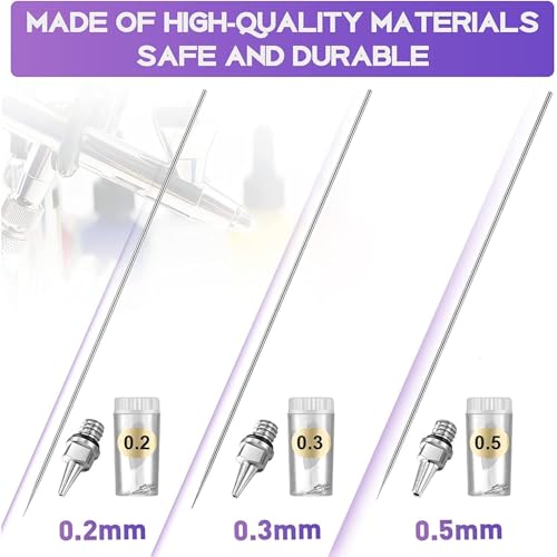 HUBEST Airbrush Nozzle Needle Set for Iwata Master, 0.2/0.3/0.5mm - size: KIT 2