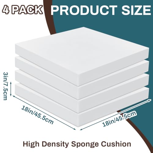 Frienda 4 Pack 3" x 18" x 18" Upholstery High Density Foam Cushion, White - color: White, size: 3" x 18" x 18"
