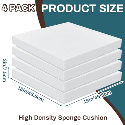 Frienda 4 Pack 3" x 18" x 18" Upholstery High Density Foam Cushion, White - color: White, size: 3" x 18" x 18"