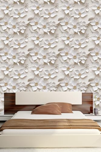 Peel and Stick Wallpaper Cream White Floral Feature - color: Cream&yellow, size: 17.7" x 393.7"