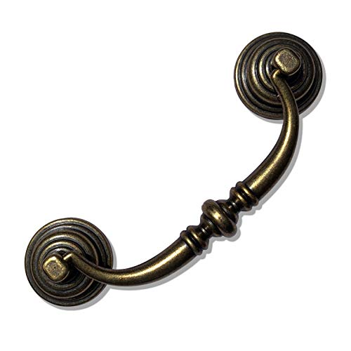 6-Pack 3 1/2 Inch Shabby Chic Drawer Pulls Handles Antique Bronze Kitchen Cabinet Drop Bail Pulls Handles (6, 3.5" Hole Center/Antique Brozne) - color: 3.5" Hole Center/Antique Brozne