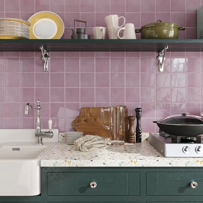 CRE8TIVE 16 Sheets Peel and Stick Tiles Backsplash, 12"x12" Backsplash Tile for Kitchen Peel and Stick, Adhesive Waterproof Tile Stickers for Bathroom, Laundry Room, Shower Walls (Pastel Pink Square) - size: 12"x12" (16-Sheets)