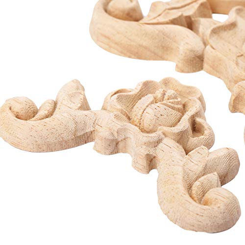 4Pcs Wooden Carved Rose Appliques Onlays, Furniture Corner Carvings Decals - size: 8x8cm/3.15"x3.15"