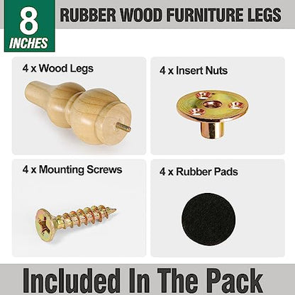 FoDau770 Rubber Wood Furniture Legs 8 Inch, Couch Feet Replacement, 4pcs - color: Original, size: 8 Inch