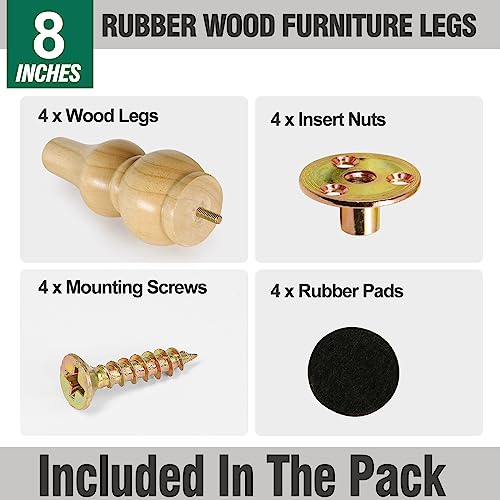 FoDau770 Rubber Wood Furniture Legs 8 Inch, Couch Feet Replacement, 4pcs - color: Original, size: 8 Inch