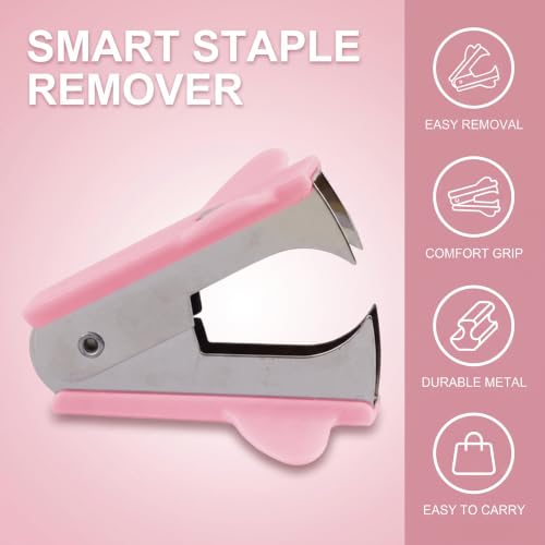 Pink Stapler Removal Tool, Staple Puller, Modern Plastic Stapler Remover with Non-Slip Handle, Ideal for Students, Teachers, Home and School