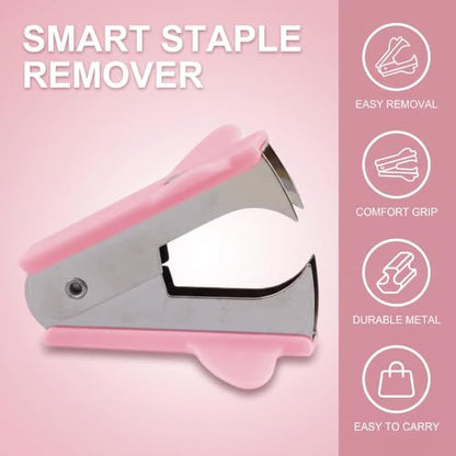 Pink Stapler Removal Tool, Staple Puller, Modern Plastic Stapler Remover with Non-Slip Handle, Ideal for Students, Teachers, Home and School