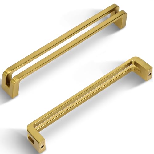 Brushed Gold zinc Alloy Cabinet pulls,Brushed Gold 6-1/4 Inch （160mm） Hole Center Cabinet Handles for Drawer,Cupboard, Wardrobe,Dresser - 6 Pack 7600 - color: Brushed Gold, size: 6-1/4 Inch Hole Center