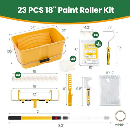 VOOMEY 18 Inch Paint Roller Kit, 23 Pcs Professional Large Painting Kit - size: 23pc