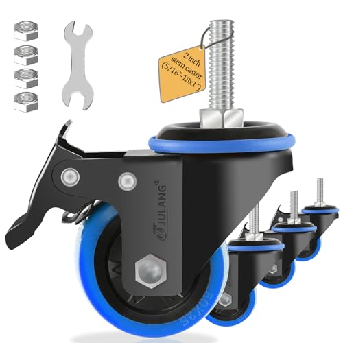 2 inch Caster Wheels 5/16 Threaded Stem Casters Set of 4 Heavy Duty - color: blue, size: 2in (5/16"-18)