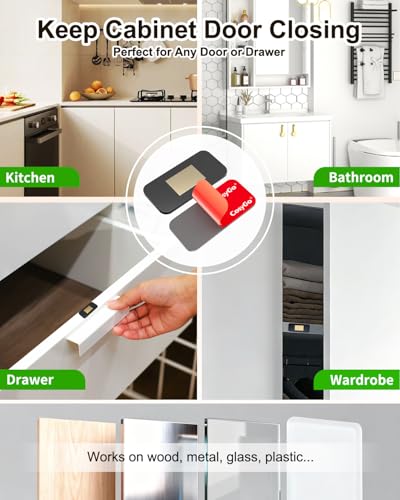 10 Pack Black Magnetic Door Catch, Ultra Thin Cabinet Door Magnets, Adhesive Drawer Magnets to Stay Closed, Stainless Steel Cabinet Latch Easy to Install with Double Sided Tape - size: 10 Sets - Black