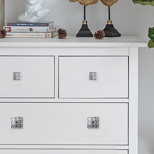 6Pcs Square Crystal Glass Dresser Drawer Knobs Handles Pulls,Modern Decorated Shiny Cabinet Konbs Zinc Alloy Pulls Handles for Cupboard Wardrobe Dresser Doors (Single Hole, Silver, 6 Pack) - size: Square Single Hole