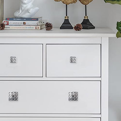 6Pcs Square Crystal Glass Dresser Drawer Knobs Handles Pulls,Modern Decorated Shiny Cabinet Konbs Zinc Alloy Pulls Handles for Cupboard Wardrobe Dresser Doors (Single Hole, Silver, 6 Pack) - size: Square Single Hole