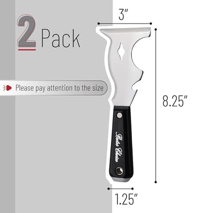 Bates- Paint Scraper, 10 in 1, 2 pcs, Metal Hammer End, Paint Scrapers for Wood, Putty Knife, Metal Scraper, Spackle Knife - color: Black, size: 2 Pack