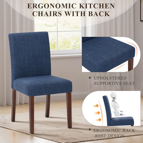 MALOL Upholstered Parsons Dining Chairs Set of 2, Modern Dining Room Chairs with Back, Fabric Kitchen Side Chairs with Wood Legs for Dinner Farmhouse Restaurant, Blue - color: Blue, size: Set of 2