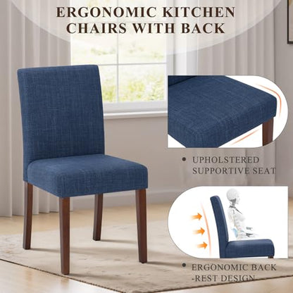 MALOL Upholstered Parsons Dining Chairs Set of 2, Modern Dining Room Chairs with Back, Fabric Kitchen Side Chairs with Wood Legs for Dinner Farmhouse Restaurant, Blue - color: Blue, size: Set of 2
