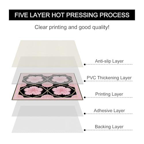 HOMETITUTE Pink Floral Gold Line Peel Stick Floor Tile, 12"x12" （10Pcs - color: Light Purple Glitter Lily