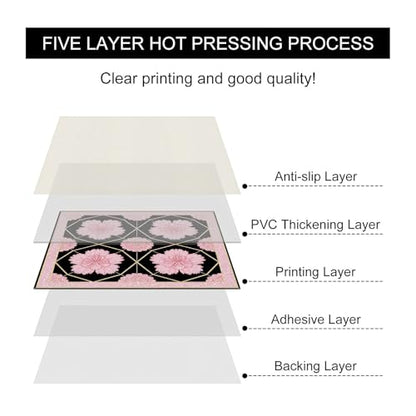 HOMETITUTE Pink Floral Gold Line Peel Stick Floor Tile, 12"x12" （10Pcs - color: Light Purple Glitter Lily