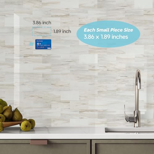 STICKGOO 10-Sheet Peel and Stick Backsplash on Subway Tile, Eurasia Biege - color: Polished Eurasia Pinkish-Biege Marble
