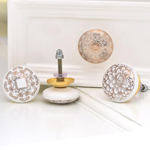 Indian Shelf Ceramic Gold Drawer Knobs for Cabinet Dresser-6 - color: Golden Style 2, size: 6 Knobs