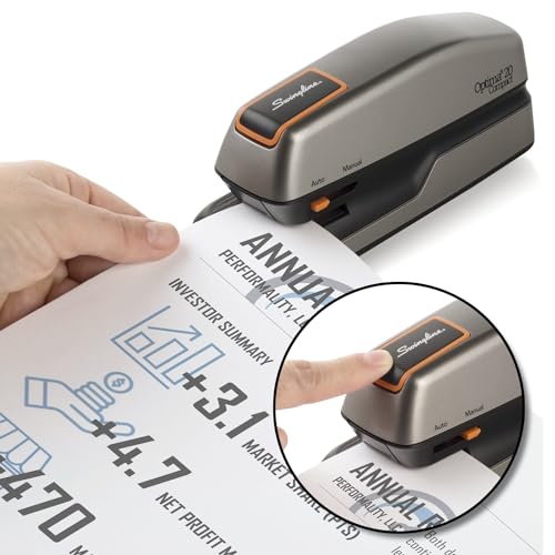 Swingline Electric Stapler, 20 Sheet Capacity, Optima 20, Jam Free, Compact, Automatic or Manual, Plug In or Battery, Orange and Gray (48207) - size: 20 Sheet, style: Half Strip (Compact) (Pack of 1)