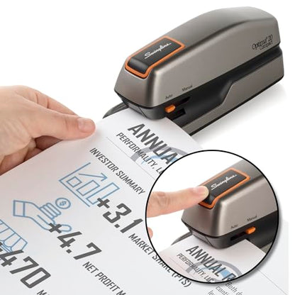 Swingline Electric Stapler, 20 Sheet Capacity, Optima 20, Jam Free, Compact, Automatic or Manual, Plug In or Battery, Orange and Gray (48207) - size: 20 Sheet, style: Half Strip (Compact) (Pack of 1)