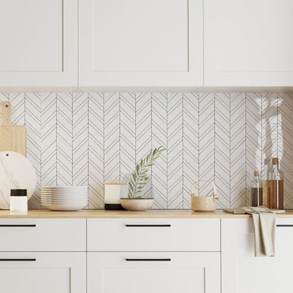 Yipscazo 10-Sheet Herringbone Backsplash Peel and Stick Tile, Polished White PVC Stick on Backsplash for Kitchen, Waterproof Self Adhesive Wall Tile for Bathroom - color: Polished White